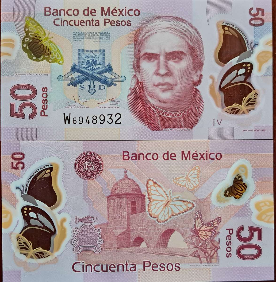 MEXICO 50 PESOS  2012-19 P-123A  UNC POLYMER