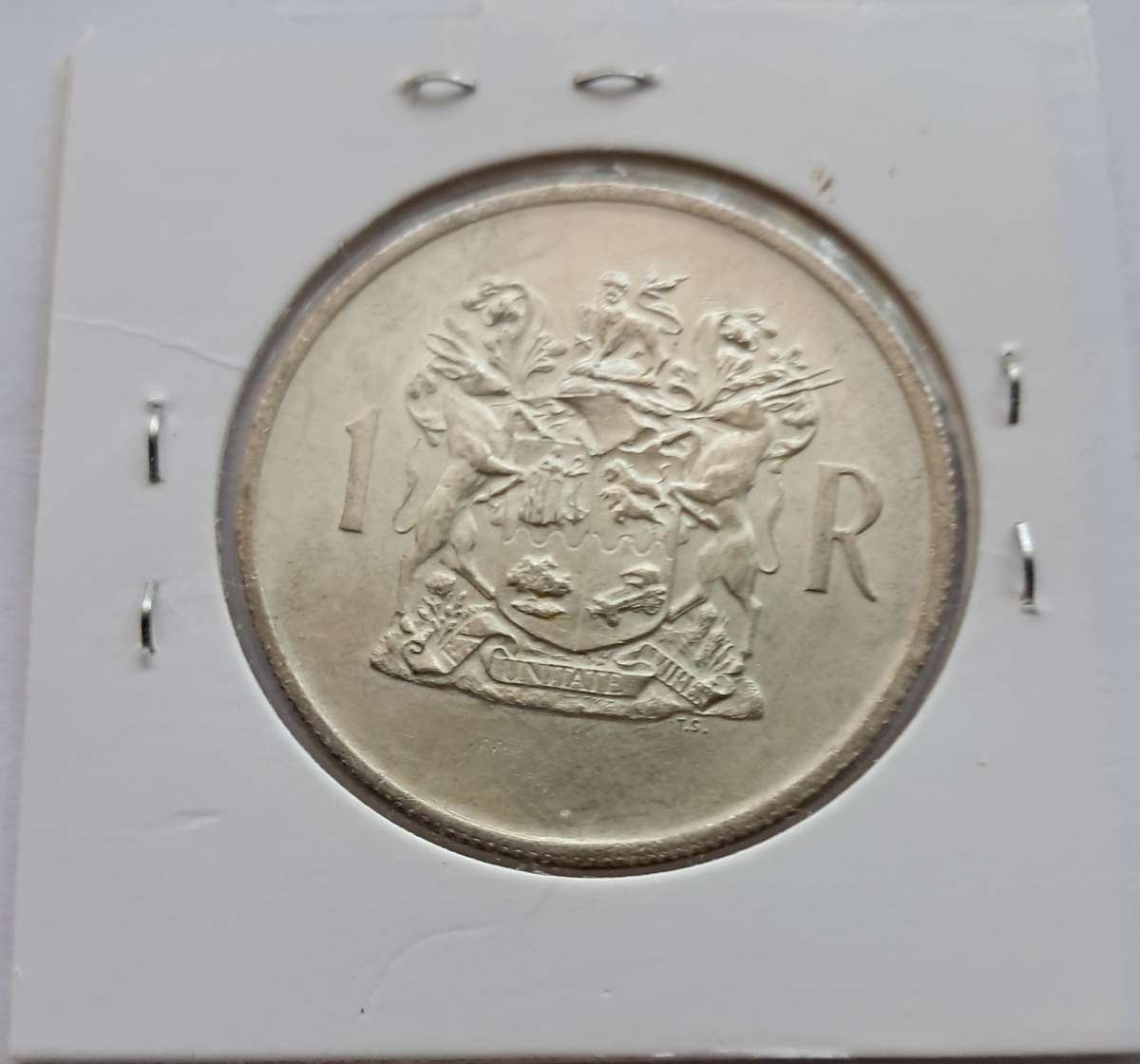 REPUBLIC OF SOUTH AFRICA - 1969 ONE RAND (ENGLISH)  UNC -IN COIN FLIP - SILVER 0.800