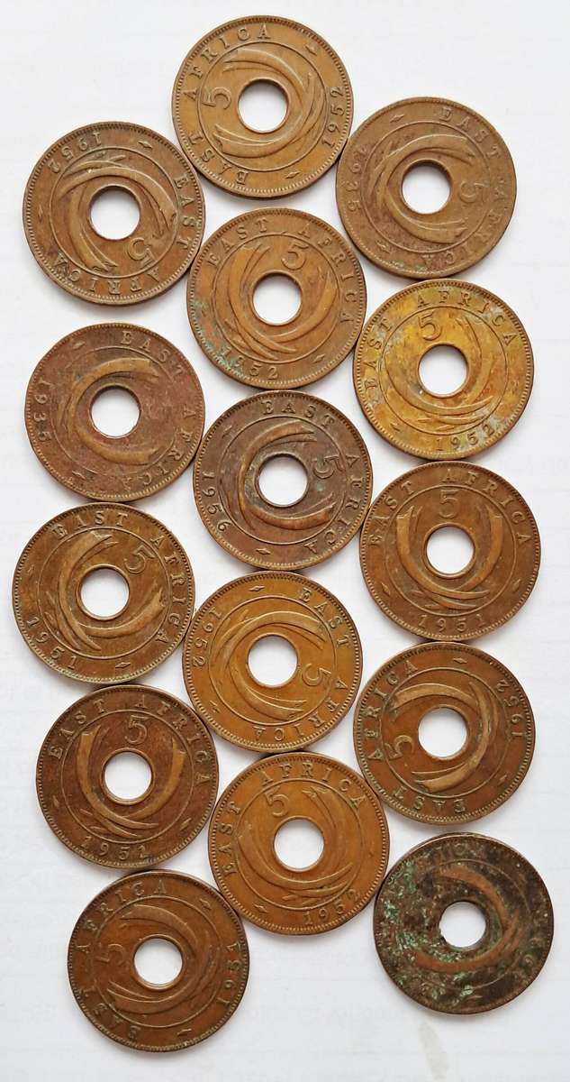 15 x EAST AFRICA 5 CENTS coins