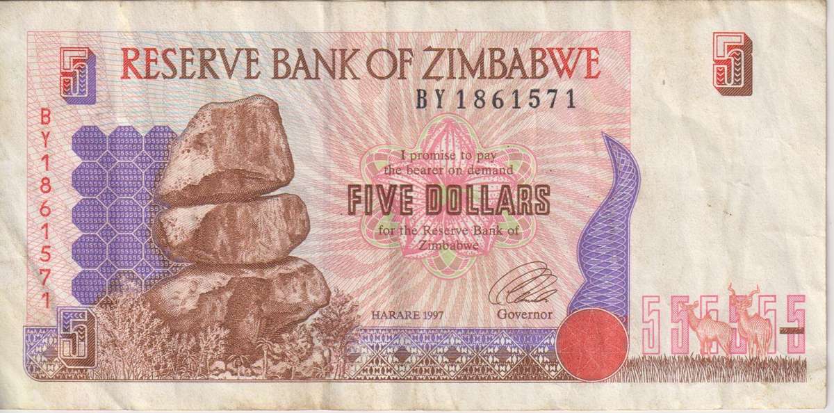 ZIMBABWE 5 DOLLARS P5 1997 VF