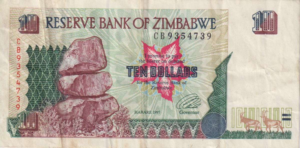 ZIMBABWE 10 DOLLARS P7 1997 VF