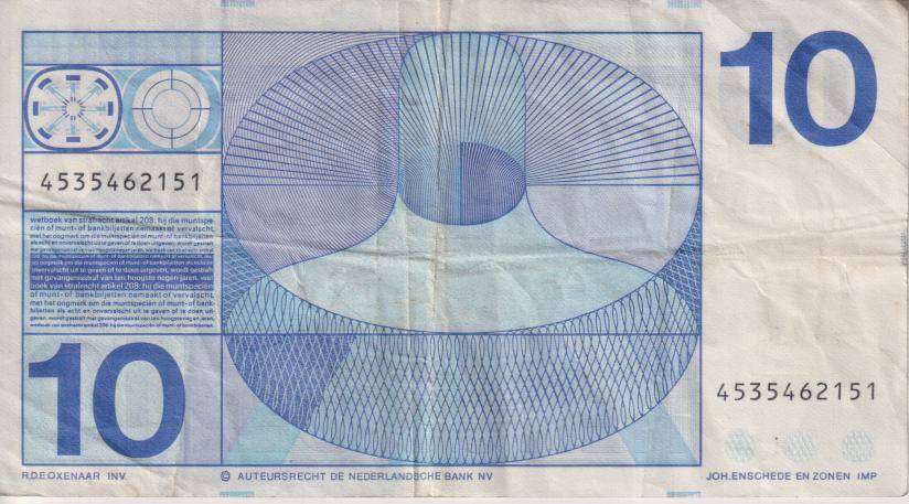NETHERLANDS 10 Gulden Frans Hals 1968 P91 VF