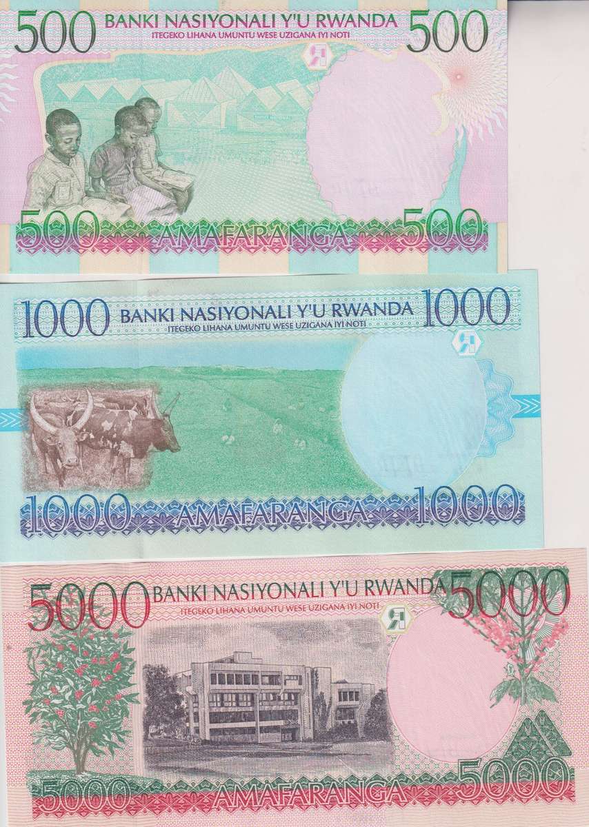 Rwanda 500, 1000, 5,000 Francs 3 Pieces Set 1998 P26, p27, p28 UNC