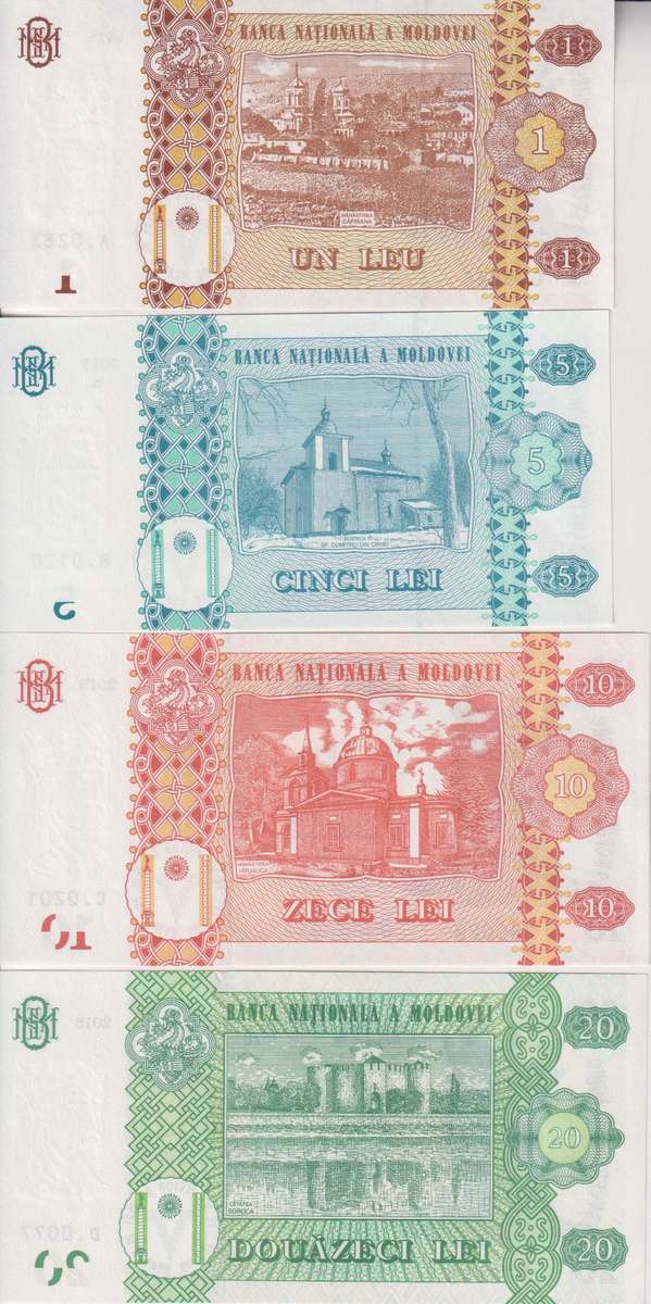 Moldova 4 PCS Set: 1, 5, 10, 20 Lei (2015), p-21, p-B22, p-22, p-23 UNC