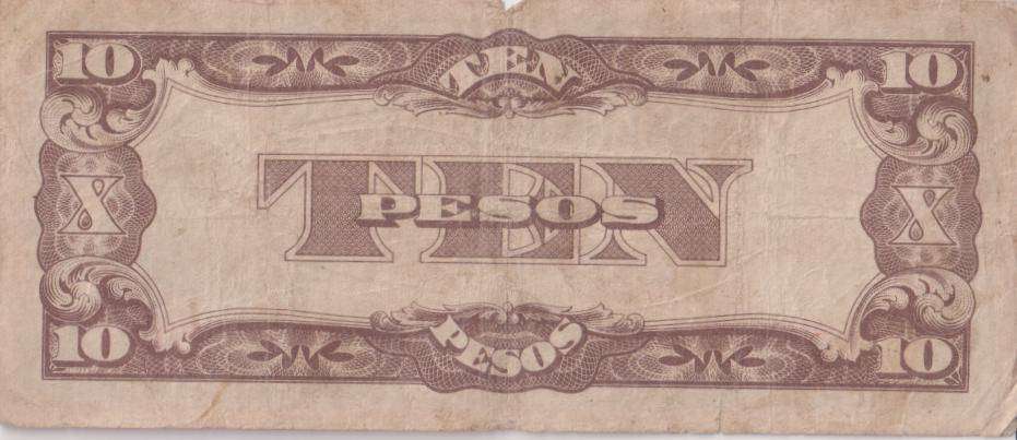 PHILIPPINES  Japanese occupation WWII 10 Pesos 1942  P108  VG