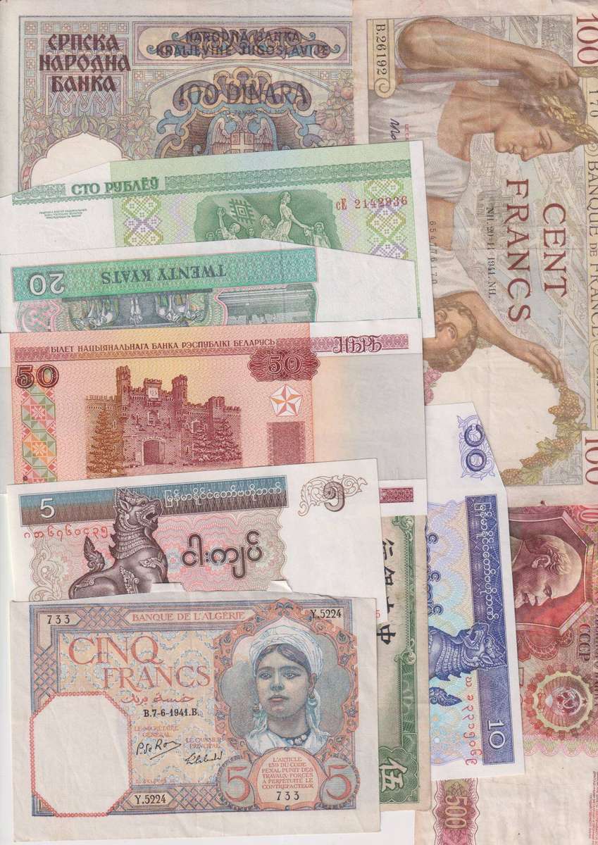 CLEARANCE SALE - 21 Old and Damaged Banknotes -  SEE 2 SCANS