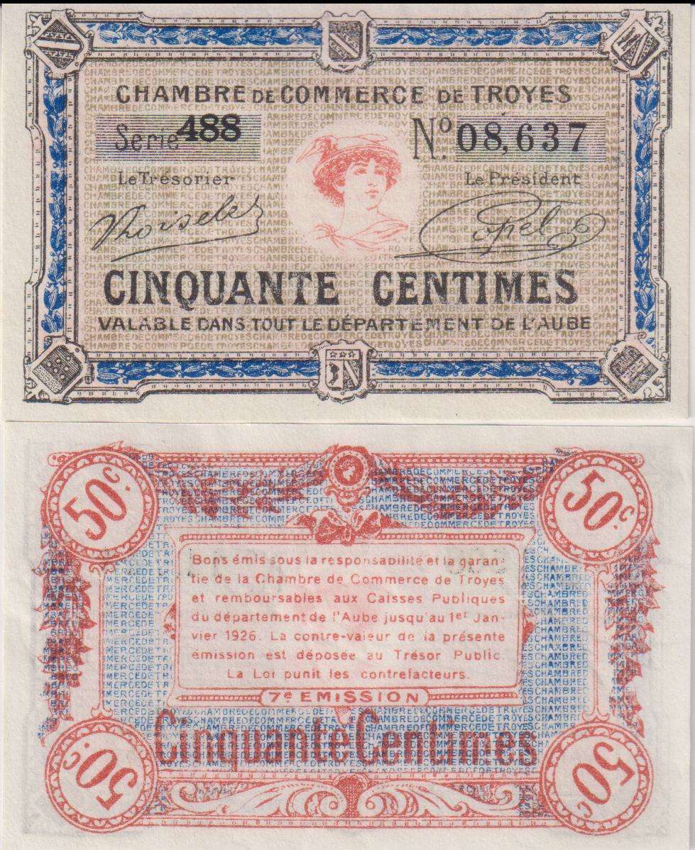 France TROYES 50 Centimes 1926, UNC