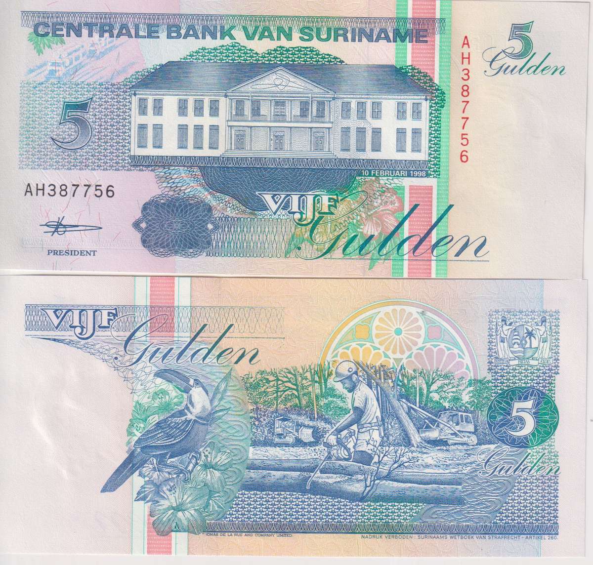 Suriname 5 Gulden 1998 P-136b UNC