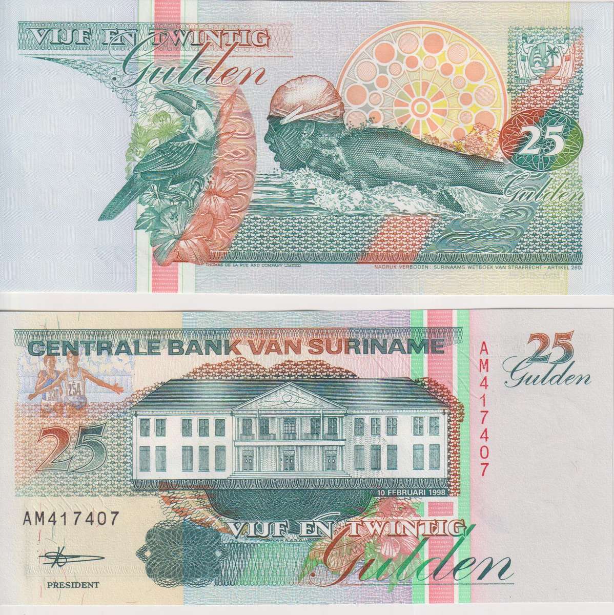 Suriname 25 Gulden , 1998  P-138d UNC