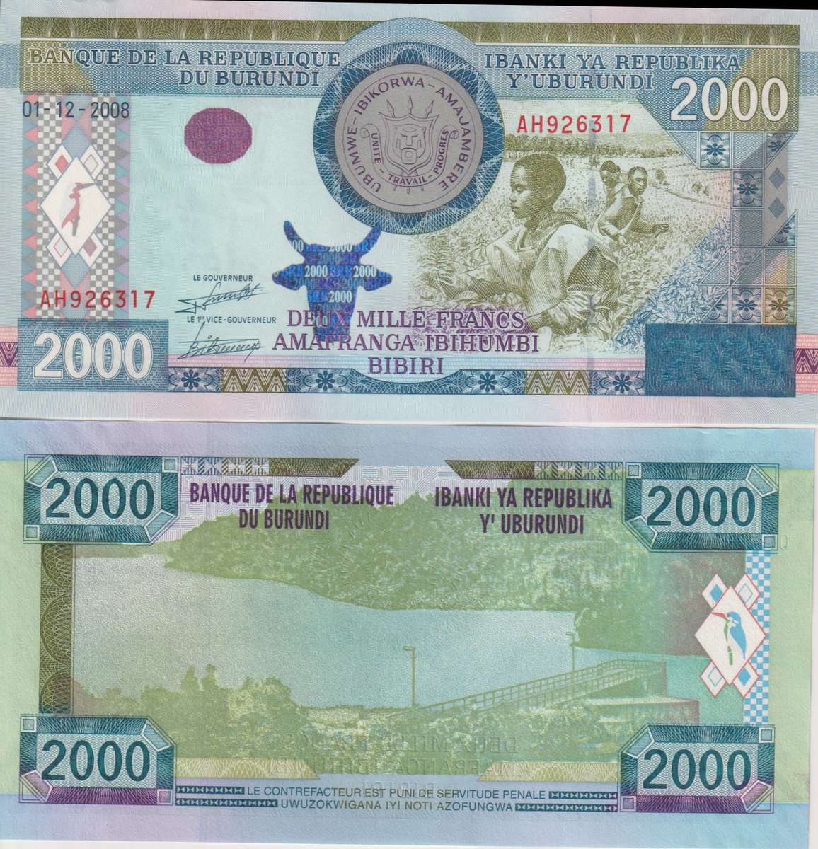 Burundi 2000 Francs 2008  P-47 UNC