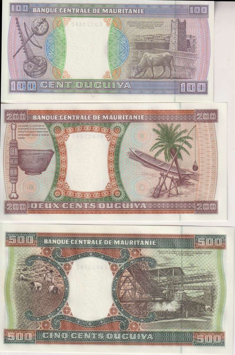 Mauritania 3 Pcs Set, 100 200 500 Ouguiya 2002  P-4 P-5 P-8 UNC