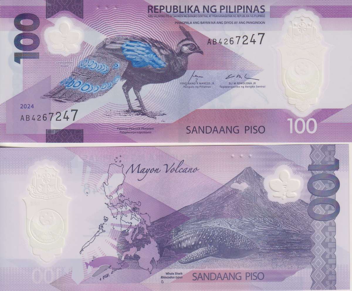 Philippines 100 Piso 2025/2024 Peacock Whale Polymer P NEW UNC