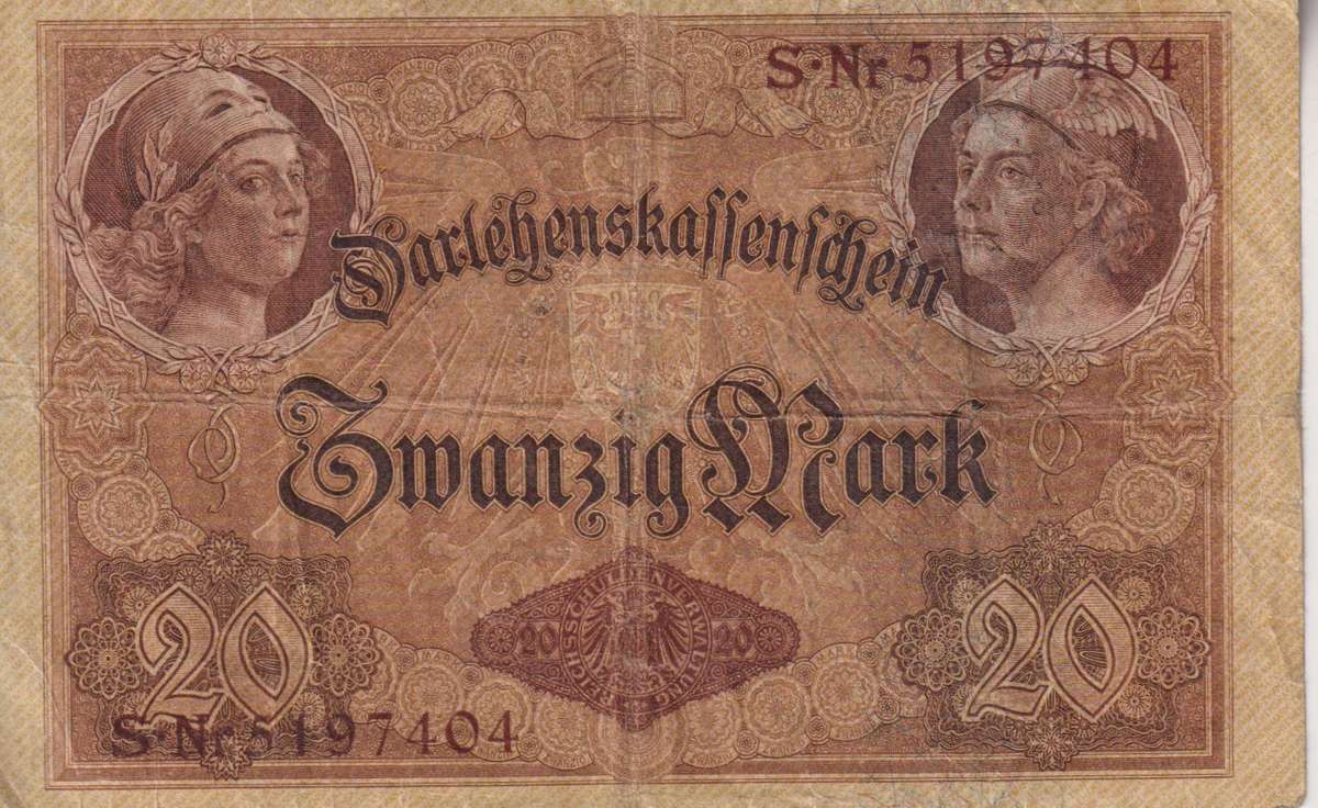 Germany, 20 Mark, 1914-08-05, KM:48a,  F - SCARCE