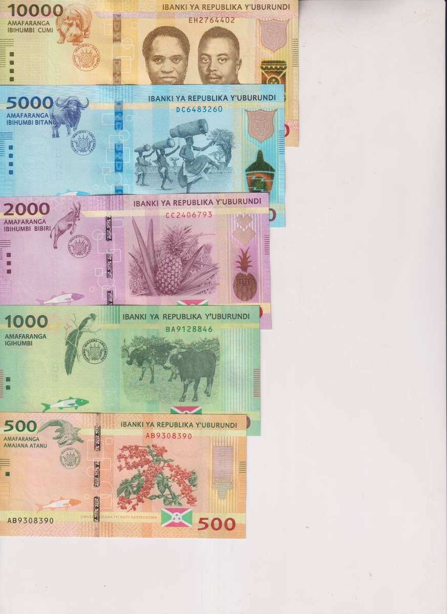 Burundi 500-10,000 Francs 5 Pieces Banknote Set, 2015, P-50-54, UNC