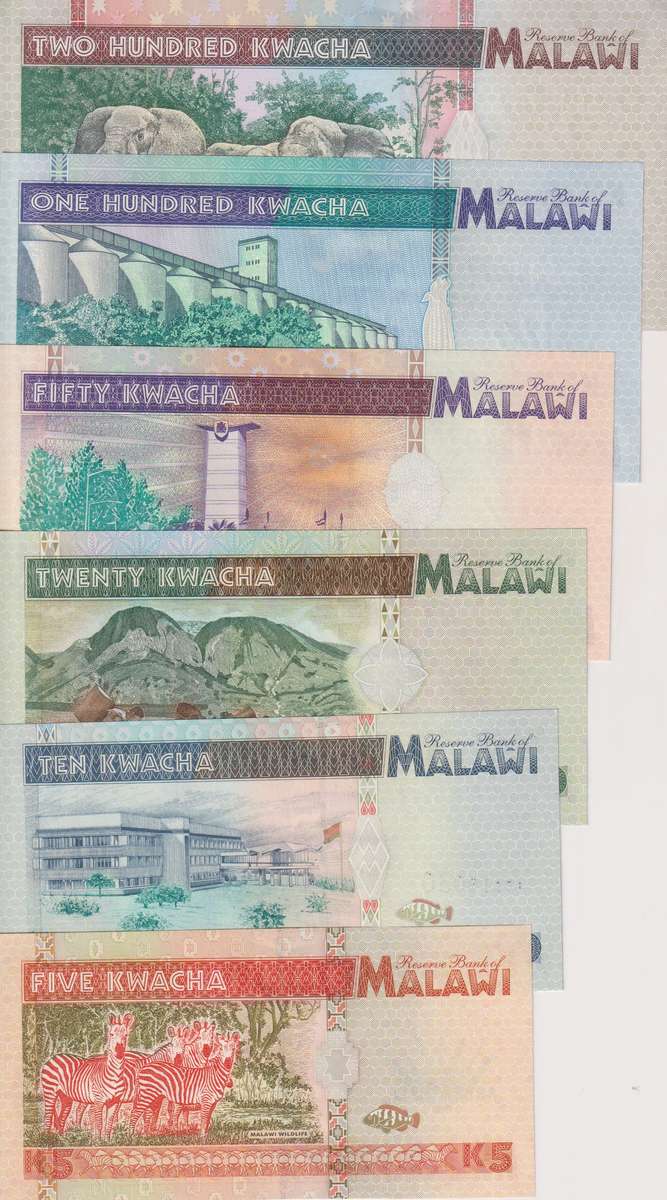 MALAWI FULL SET  5-200 KWACHA 1995 P30-35 UNC