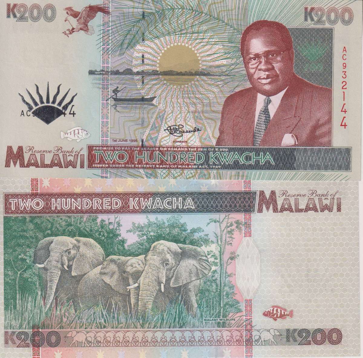 MALAWI 200 KWACHA 1995 P34 UNC
