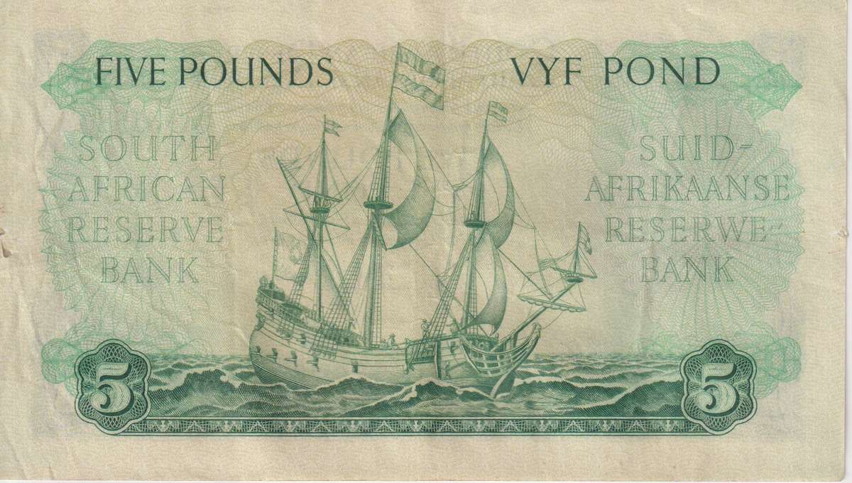 UNION OF SOUTH AFRICA - 5 POND M.H. de Kock C/16 14/09/1951 E/A #181  F