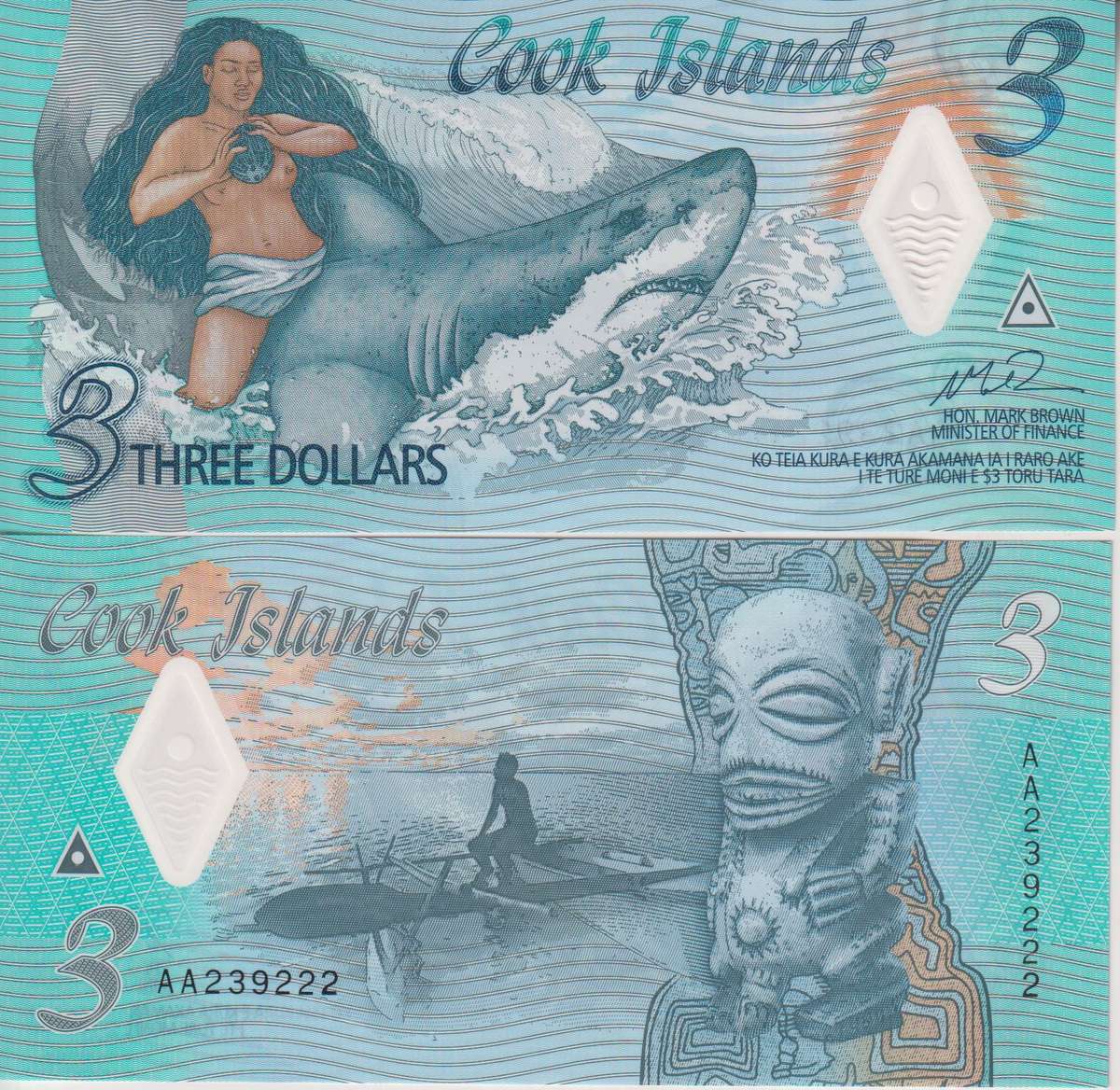 Cook Islands 3 Dollars 2021  P-11  Polymer UNC