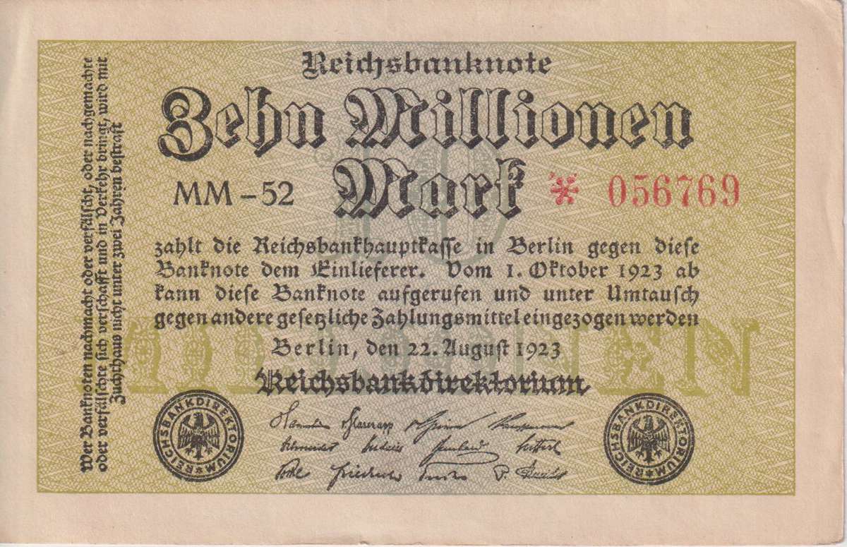 GERMANY  10 000 000 Mark (Reichsbanknote) 1923 P106 VF