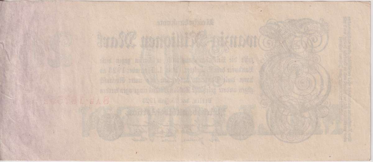 GERMANY 20,000,000 (20 MILLION) MARK REICHSBANKNOTE 1923 P97 VF (USED)