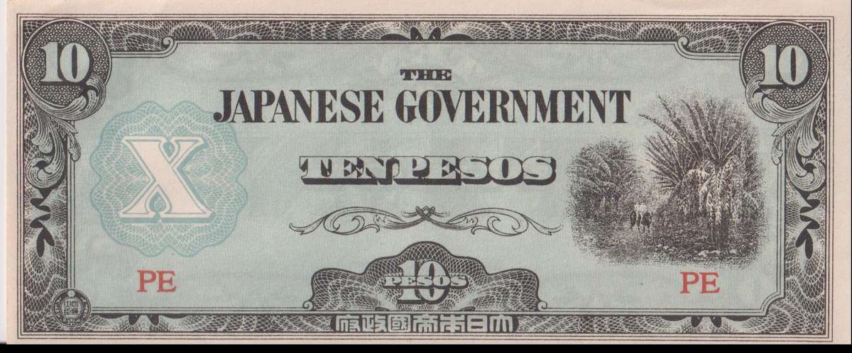 WORLD WAR 2 - PHILIPPINES 10 PESOS Japanese occupation (1942-1945) P108 A-UNC