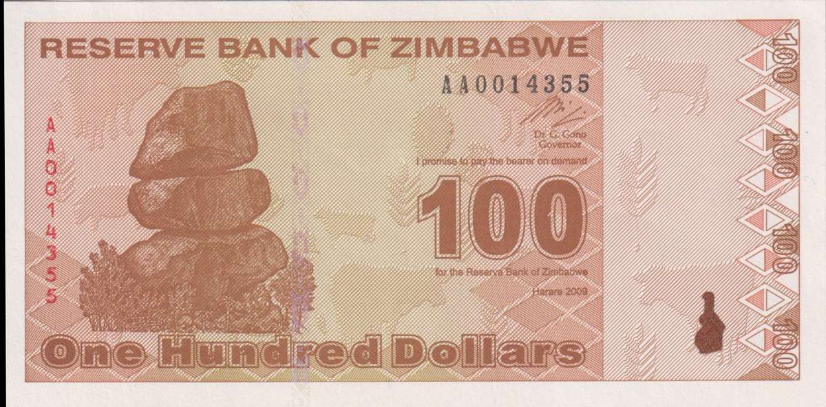 Zimbabwe 100 Dollars 2009, P-97 UNC