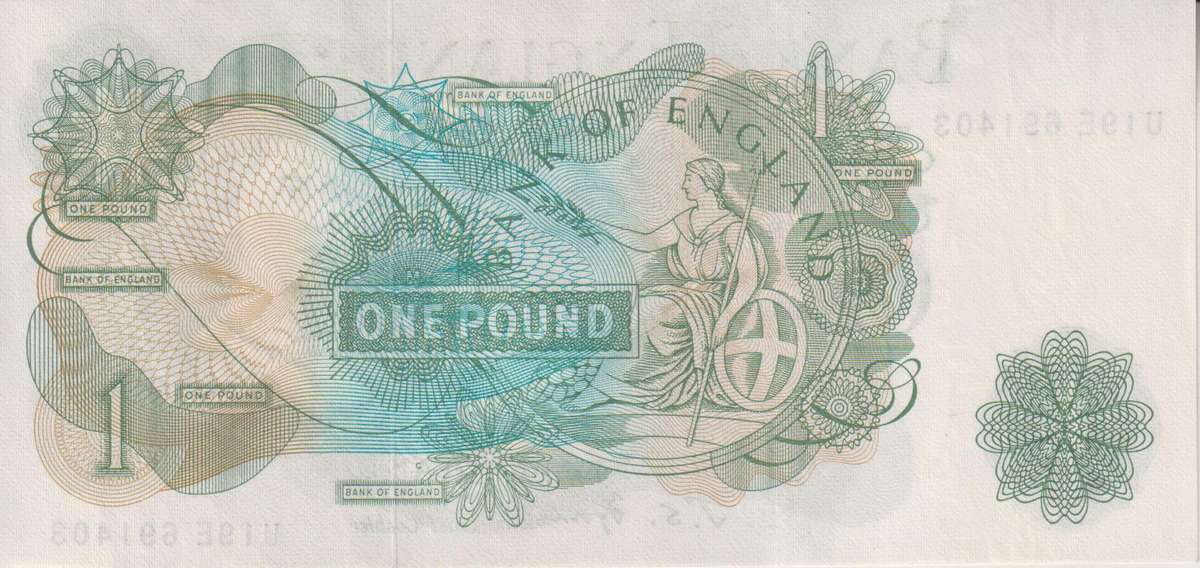 Bank of England Great Britain 1 Pound 1966-1970 `Fforde` P374f UNC