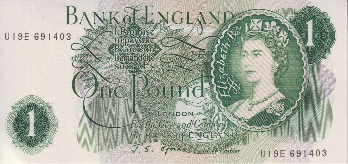 Bank of England Great Britain 1 Pound 1966-1970 `Fforde` P374f UNC