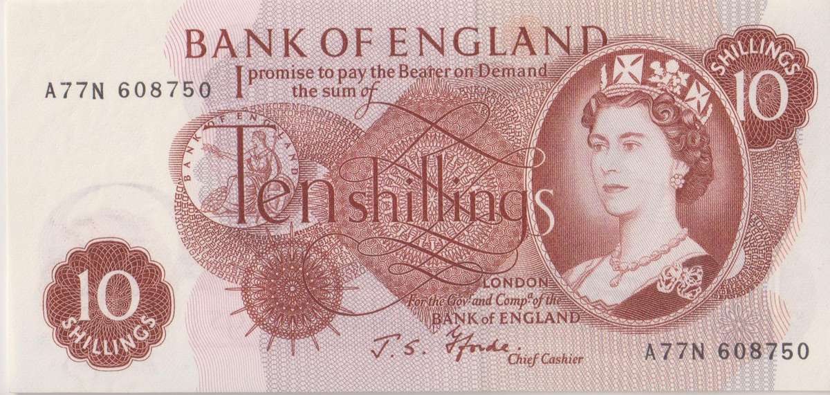 Bank of England Great Britain 10 SHILLINGS 1966-1970  'Fforde` P373c  UNC
