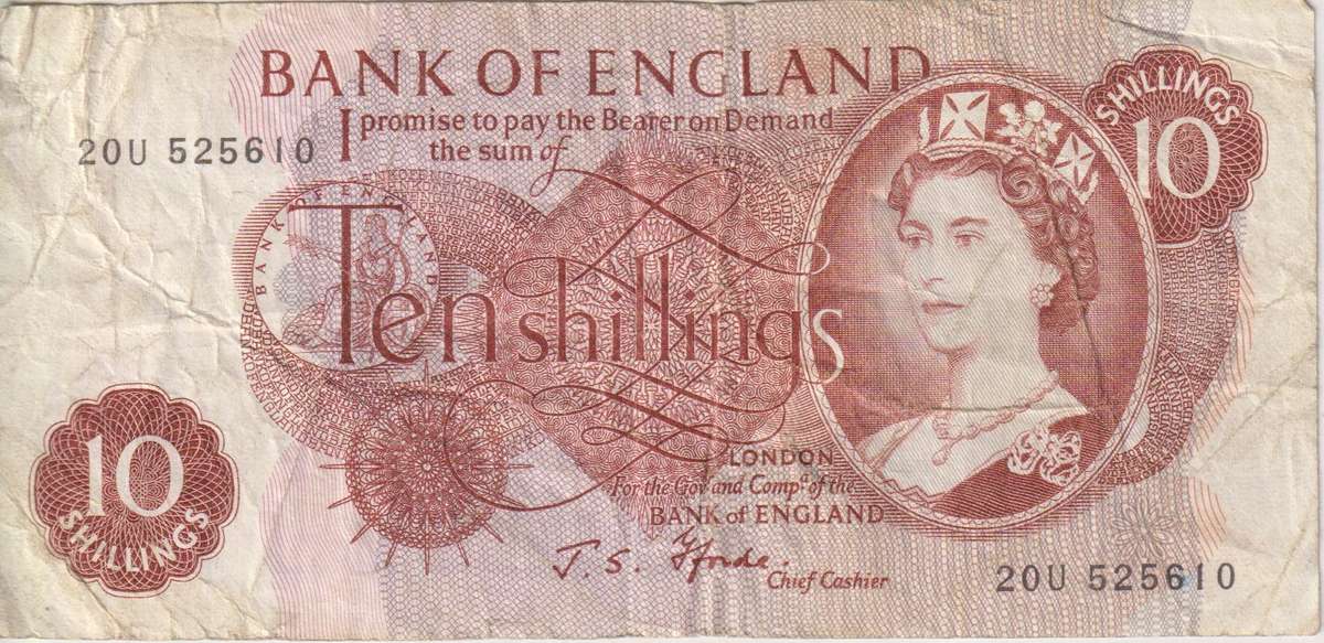 Bank of England Great Britain 10 SHILLINGS 1966-1970  'Fforde` P373b  VF