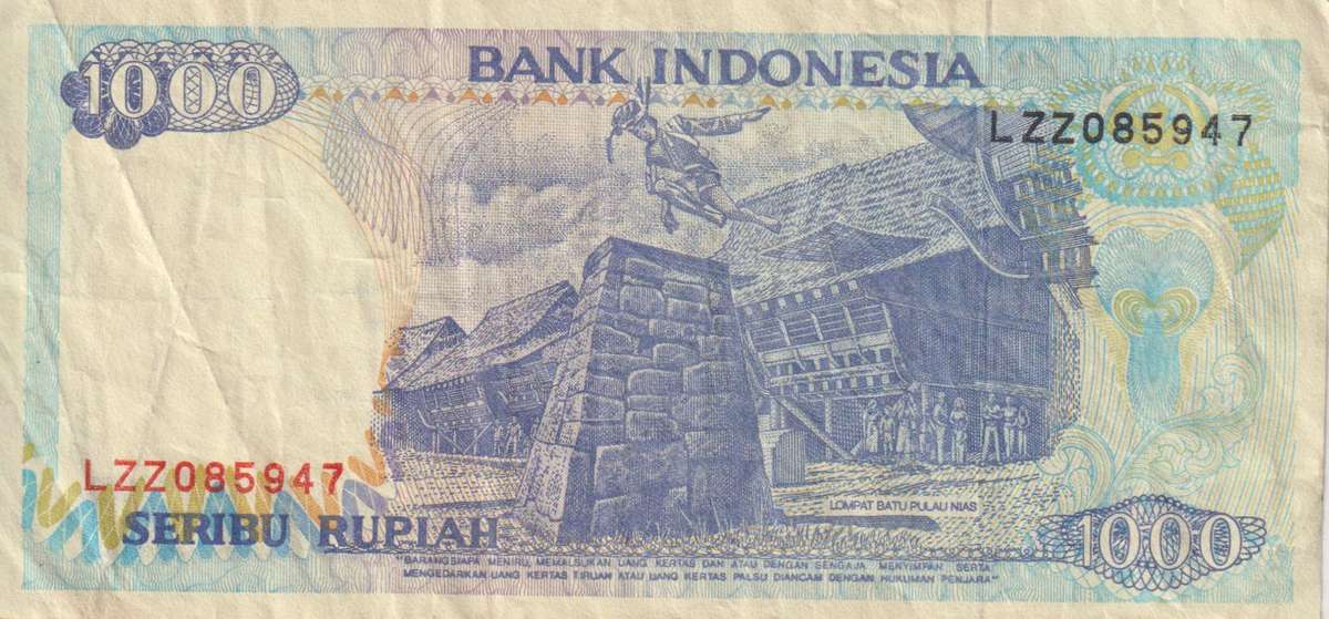 INDONESIA 1000 RUPIAH 1992 P129 VF
