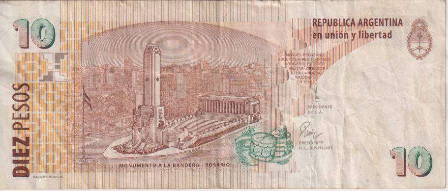 Argentina 10 Pesos 1998-2000  P-348  F