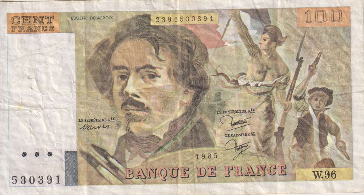 FRANCE 100 FRANCS 1985 P154 VF (Pin holes)