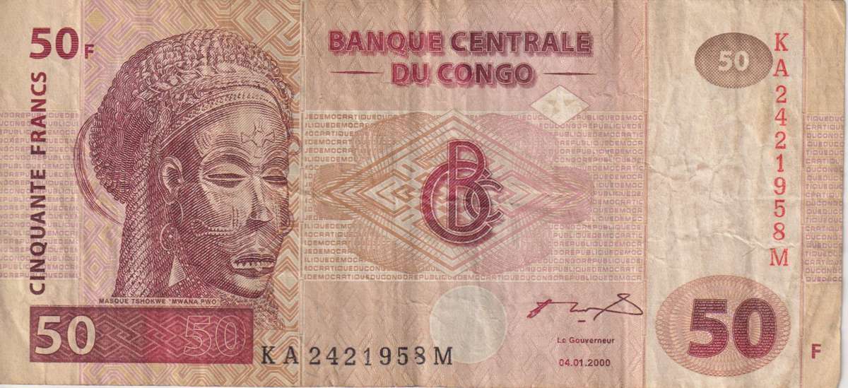 Congo Democratic Republic 50 Francs Banknote, 2000, P97  VF