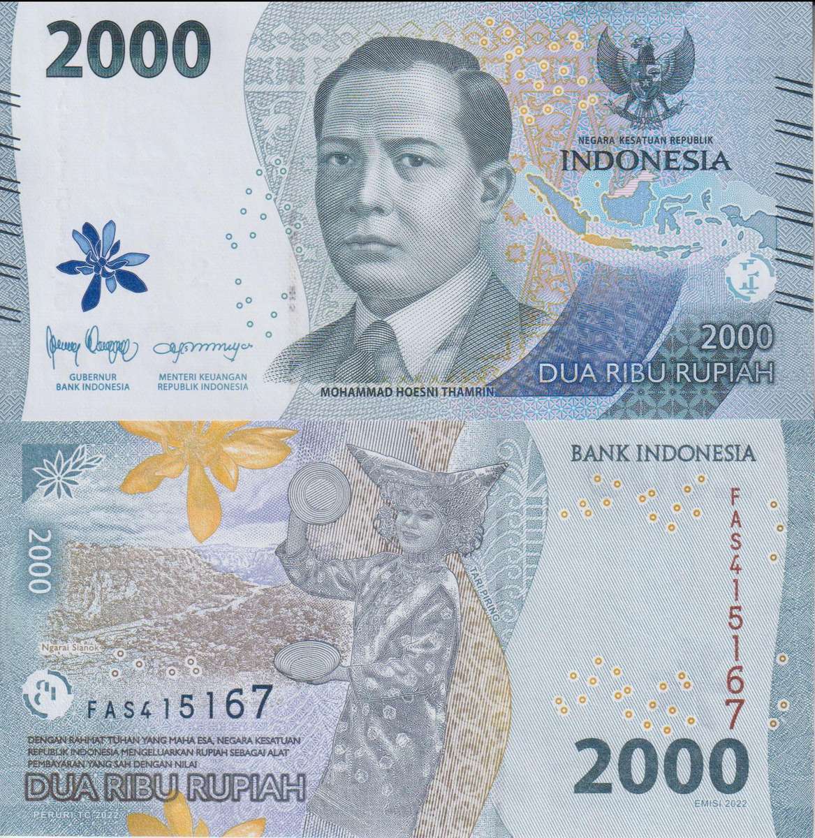 Indonesia 2,000 Rupiah 2022, P-163a.1, UNC