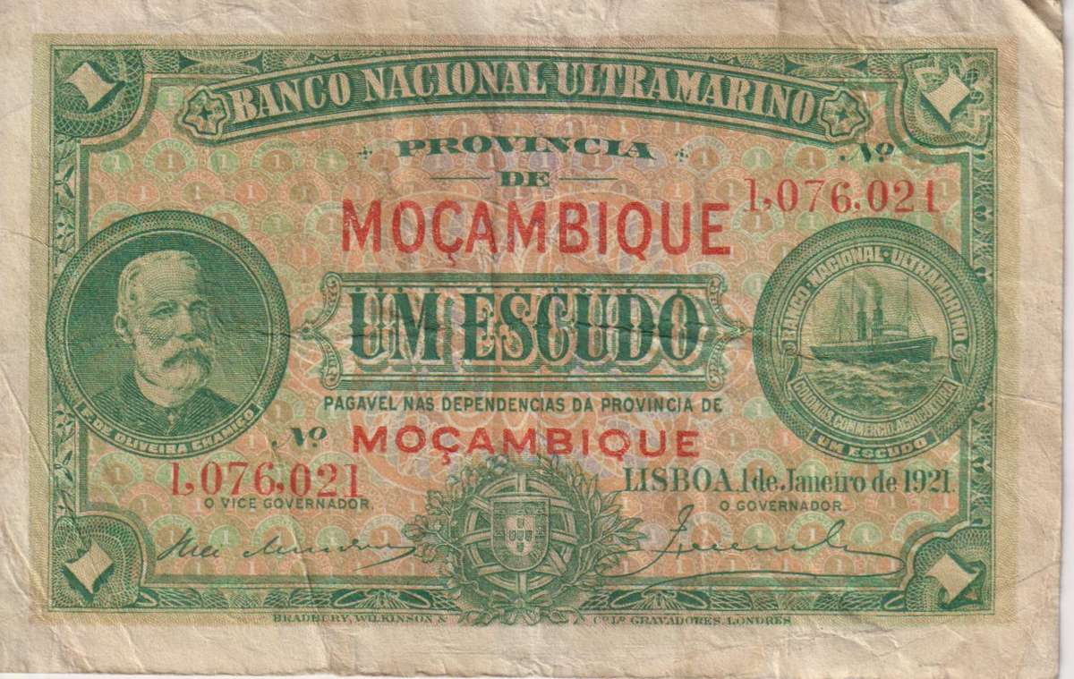 Portuguese Mozambique 1 Escudo 1921 P66  vF