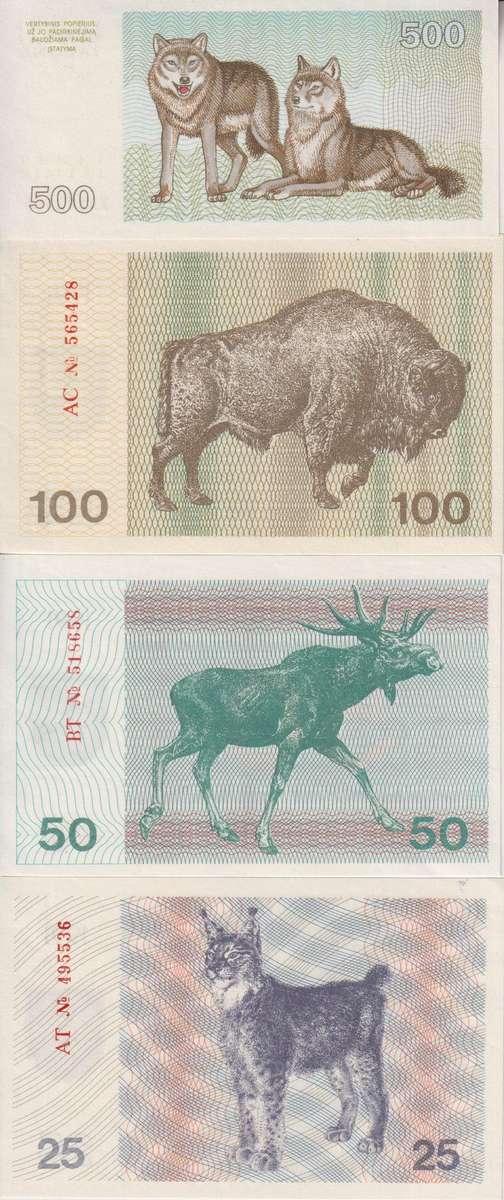LITHUANIA set of 8 banknotes 1-500 TALONAS 1991 P32-P38, P46 UNC. See 4 scans