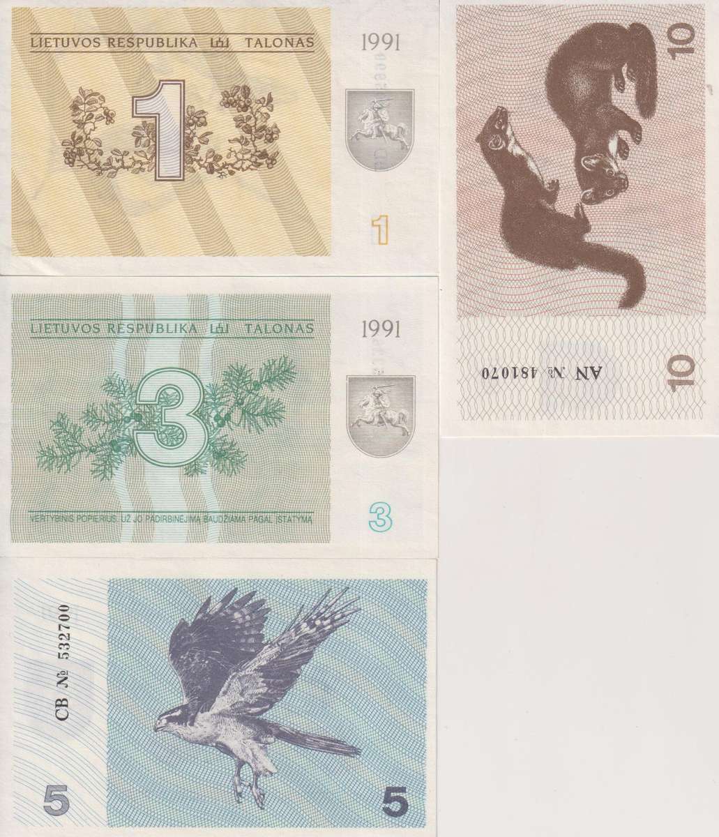 LITHUANIA set of 8 banknotes 1-500 TALONAS 1991 P32-P38, P46 UNC. See 4 scans