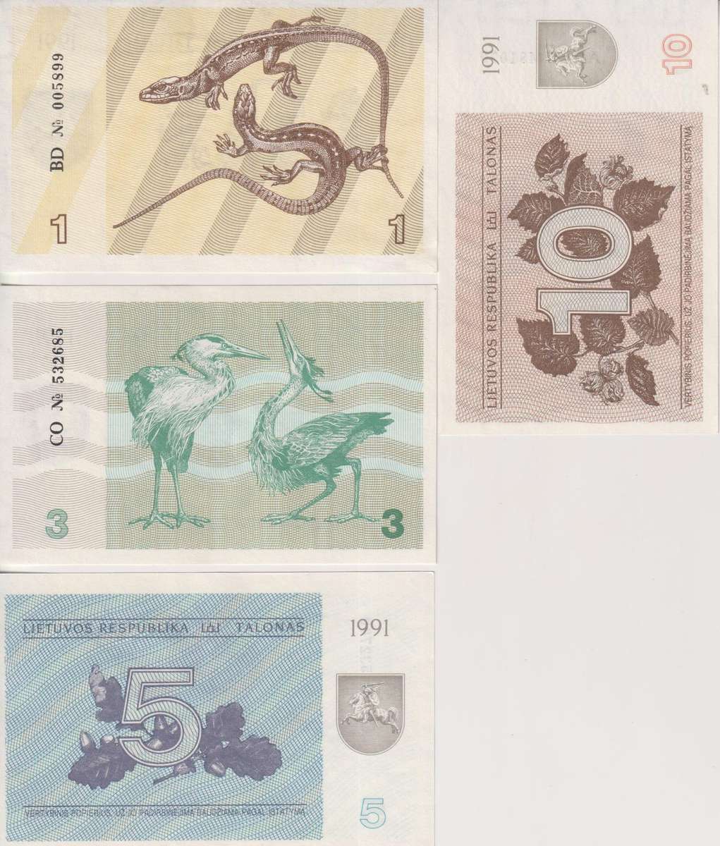 LITHUANIA set of 8 banknotes 1-500 TALONAS 1991 P32-P38, P46 UNC. See 4 scans