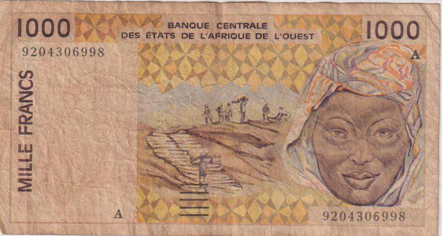 WEST AFRICAN STATES - IVORY COAST  1000 Francs 1992  P11  F