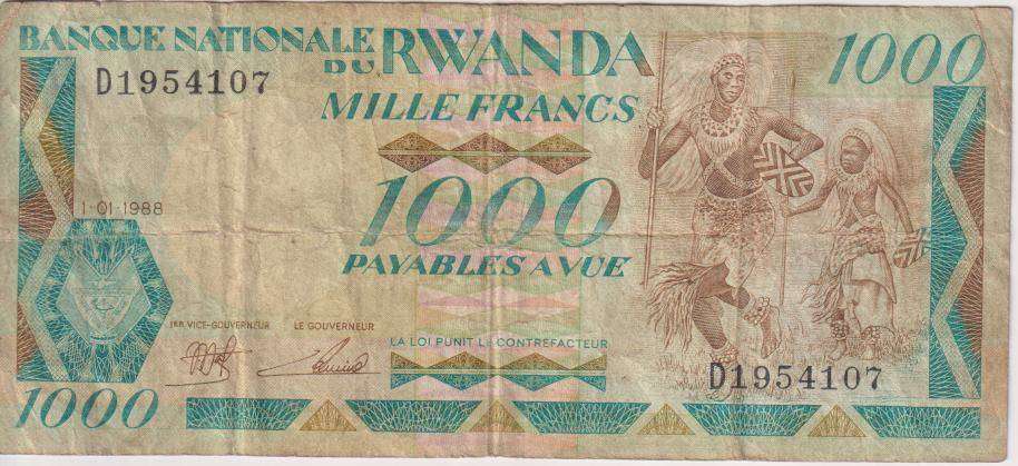 RWANDA 5000 FRANCS 1988 P21  F