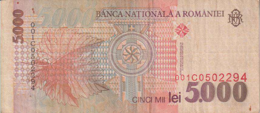 ROMANIA 5000 LEI 1998 P107  VF