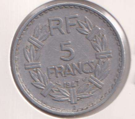 FRANCE 5 FRANCS 1947 IN COIN FLIP - ALUMINIUM