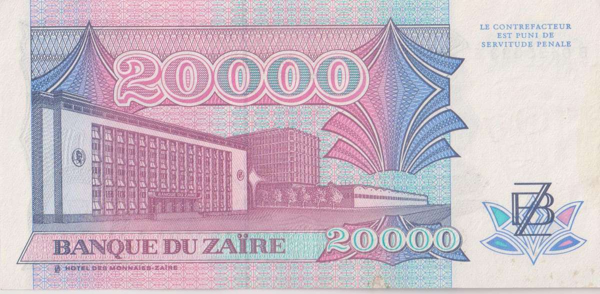 Zaire 20,000 ZAIRES 1991  P38 UNC