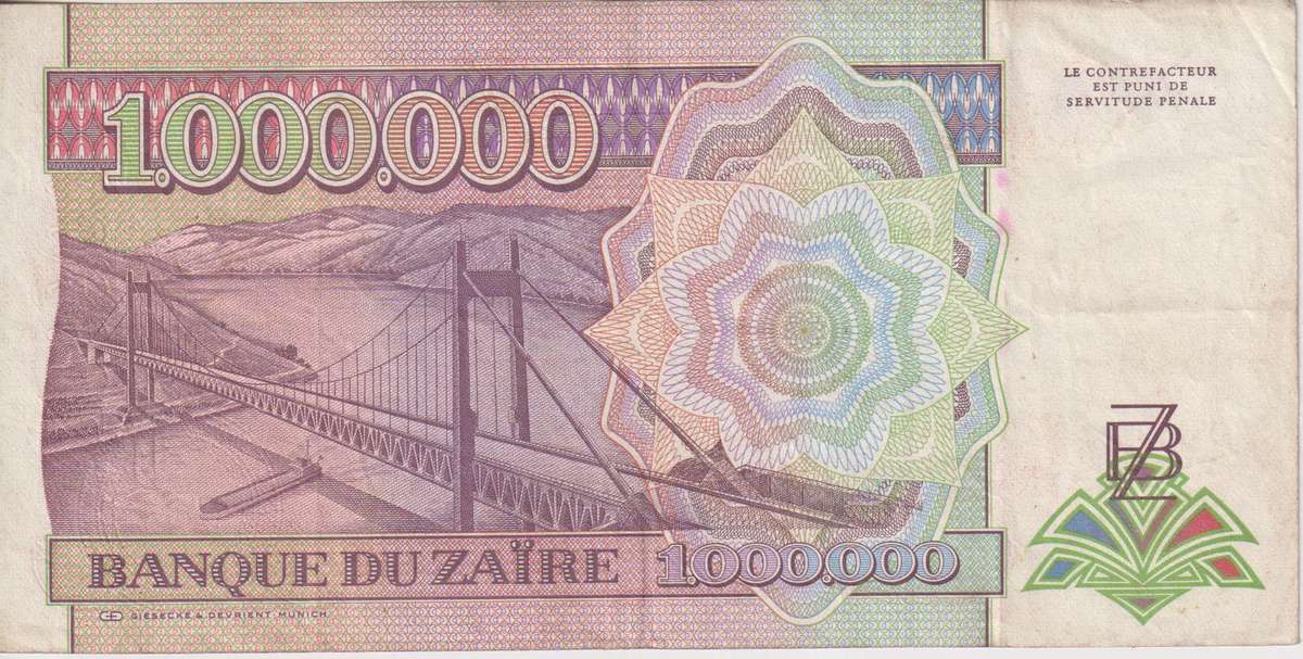 Zaire 1000000 Zaires 1992  P. 44  VF