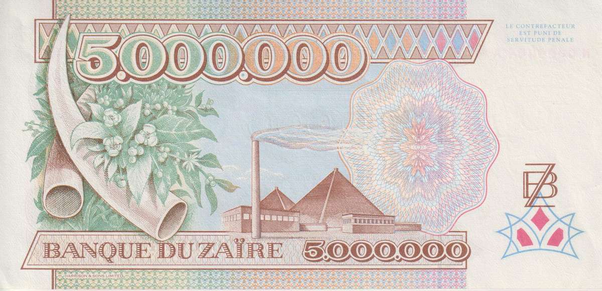 Zaire 5,000,000 ZAIRES 1992  P46 UNC