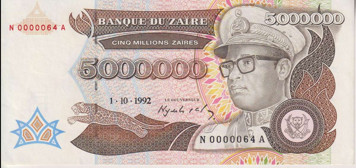 Zaire 5,000,000 ZAIRES 1992  P46 UNC