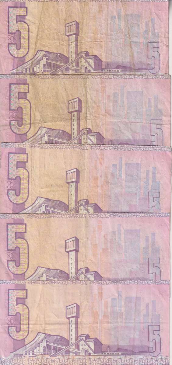 SOUTH AFRICA - 5 X STALS FIVE RAND NOTES - USED