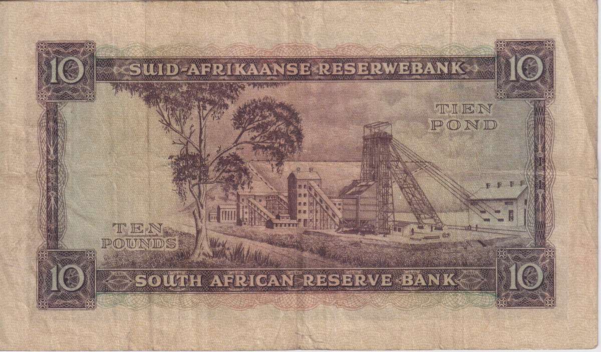 UNION OF SOUTH AFRICA - 10 POUNDS MH DE KOCK 1955 D/2  #213  F