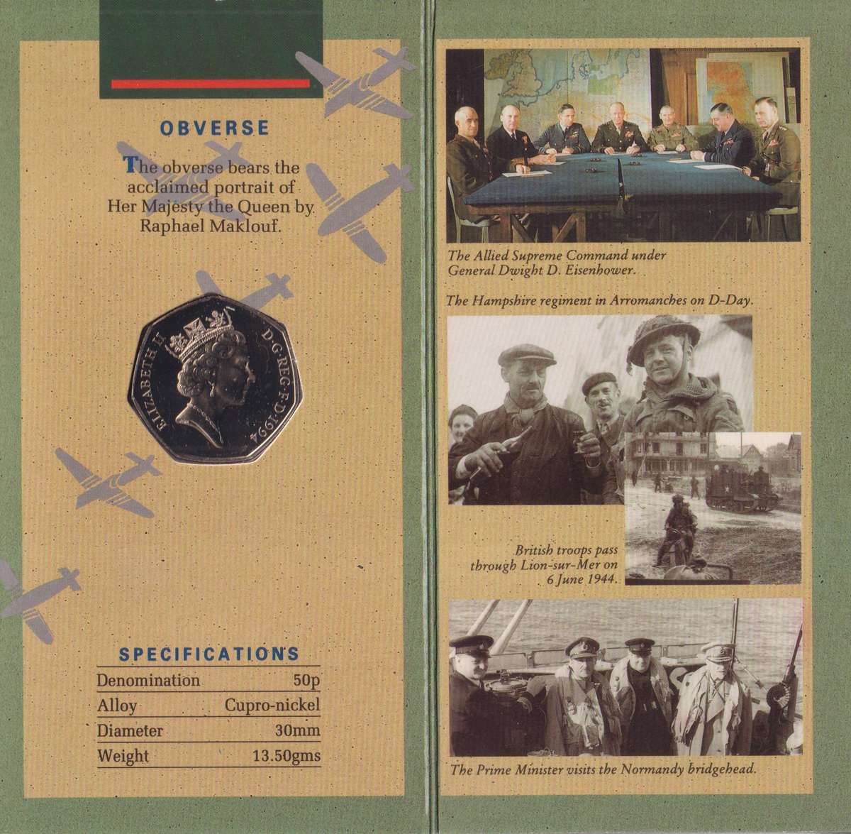 GREAT BRITAIN 50th Anniversary of the D-Day Landings 50 PENCE COMMEMORATIVE coin in folder